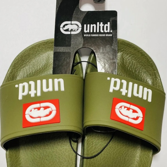 Ecko Boys Logo Pool Slides Size 1 Military Green Red NWT - Picture 4 of 7